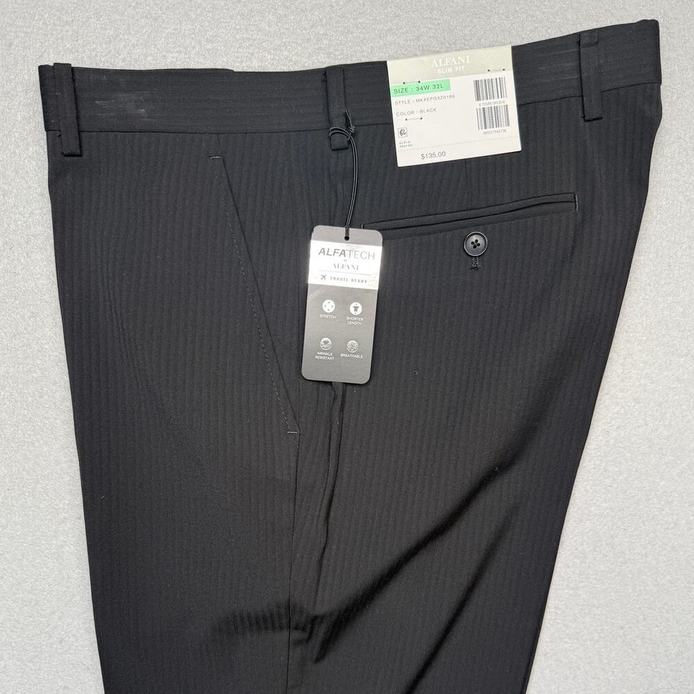 Alfani Mens Slim Fit Fine stripe Dress Pants Black  34x32 $135